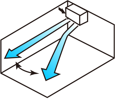 Left corner: The horizontal airflow direction blows air to the right.